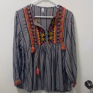 Embroidered Striped Women's Blouse
